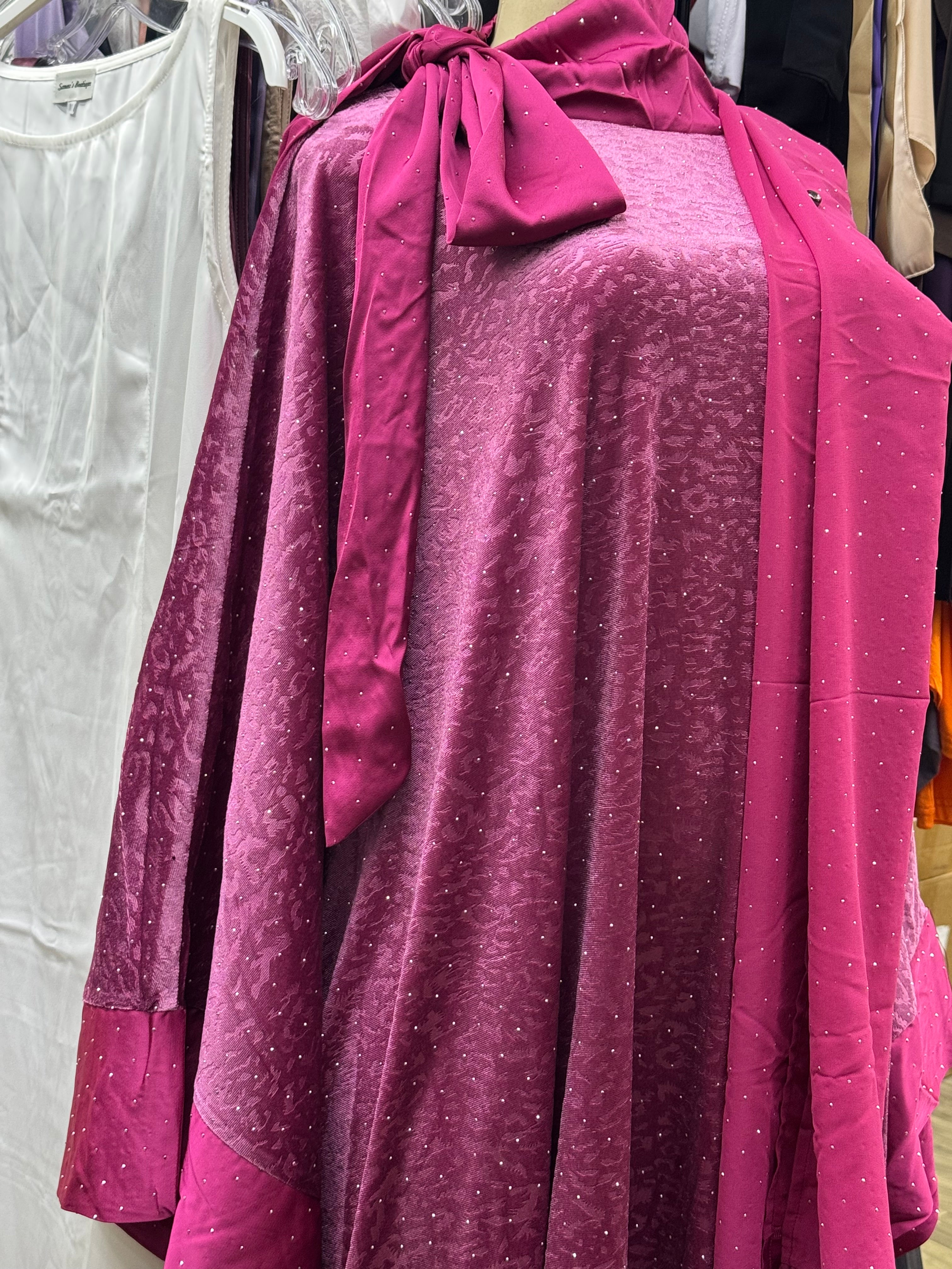 Pink laser cut velvet abaya & matching hijab