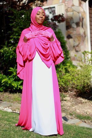 Pink diamond chiffon abaya set